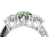 Silver Three-Stone Fancy Green Pear  Diamond Milgrain Pave Band with Prong Setting 5