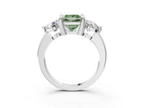 Silver Three-Stone Fancy Green Princess  Brilliant Cut Solitaire Ring with Prong Setting on a Classic Band 3