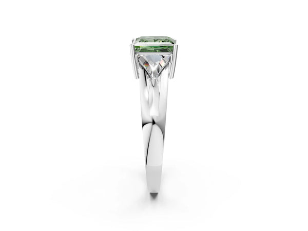 Sterling Silver Princess Cut Split Shank Three Stone Engagement Ring Setting for Fancy Green Center