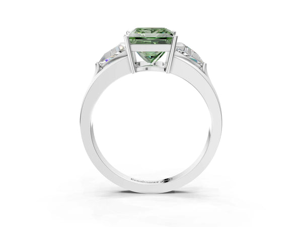 Sterling Silver Princess Cut Split Shank Three Stone Engagement Ring Setting for Fancy Green Center