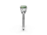 Silver Three-Stone Fancy Green Princess Cut Cut Milgrain Band Prong Setting Ring_8