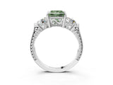 Silver Three-Stone Fancy Green Princess Cut Cut Milgrain Band Prong Setting Ring_9