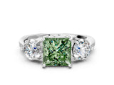 Silver Three-Stone Fancy Green Princess Cut Diamond Channel Set Engagement Ring with Prong Setting_24