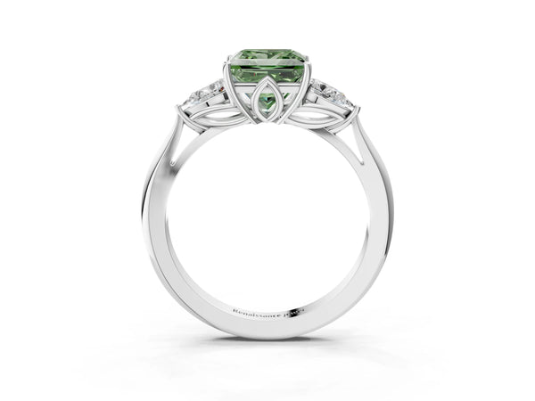 Sterling Silver Princess Cut Engagement Ring Setting for Fancy Green Center with Pear Side Stones