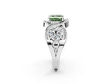Silver Three-Stone Fancy Green Princess Cut Diamond Wave Pave Band with Prong Setting_38