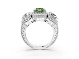 Silver Three-Stone Fancy Green Princess Cut Halo Diamond Milgrain Band with Four-Prong Setting_9