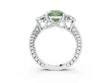 Silver Three-Stone Fancy Green Princess  Diamond Milgrain Pave Band with Prong Setting 4