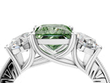 Silver Three-Stone Fancy Green Princess  Diamond Milgrain Pave Band with Prong Setting 5
