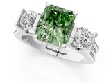 Silver Three-Stone Fancy Green Radiant Cut Cut Classic Band Prong Setting Ring_7