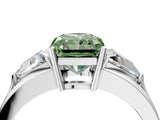 Silver Three-Stone Fancy Green Radiant Cut Cut Diamond Ring with Trillion Side Stones on a Split Shank Band_10
