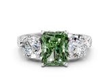 Silver Three-Stone Fancy Green Radiant Cut Cut Milgrain Band Prong Setting Ring_18