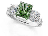 Silver Three-Stone Fancy Green Radiant Cut Cut Milgrain Band Prong Setting Ring_19