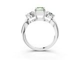Silver Three-Stone Fancy Green Radiant Cut Diamond Channel Set Engagement Ring with Prong Setting_21