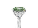 Silver Three-Stone Fancy Green Radiant Cut Diamond Ring with Pear  Side Stones in Four-Prong Setting_17