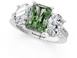 Silver Three-Stone Fancy Green Radiant  Diamond Milgrain Pave Band with Prong Setting 2