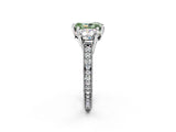 Silver Three-Stone Fancy Green Radiant  Diamond Milgrain Pave Band with Prong Setting 3