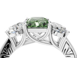 Silver Three-Stone Fancy Green Radiant  Diamond Milgrain Pave Band with Prong Setting 5
