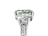 Silver Three-Stone Fancy Green Radiant  Diamond Milgrain Pave Band with Prong Setting