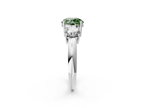 Silver Three-Stone Fancy Green Round Cut Cut Diamond Engagement Ring with Prong Setting on a White Gold Band_50
