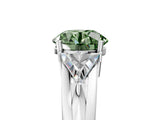 Silver Three-Stone Fancy Green Round Cut Cut Diamond Ring with Trillion Side Stones on a Split Shank Band_11