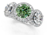 Silver Three-Stone Fancy Green Round Cut Halo Diamond Milgrain Band with Four-Prong Setting_7
