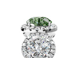 Silver Three-Stone Fancy Green Round Cut Halo Diamond Ring with Pave Band and Four-Prong Setting_11