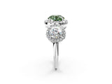 Silver Three-Stone Fancy Green Round Cut Halo Diamond Ring with Pave Band and Four-Prong Setting_8