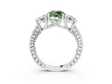 Silver Three-Stone Fancy Green Round  Diamond Milgrain Pave Band with Prong Setting 4