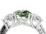 Silver Three-Stone Fancy Green Round  Diamond Milgrain Pave Band with Prong Setting 5