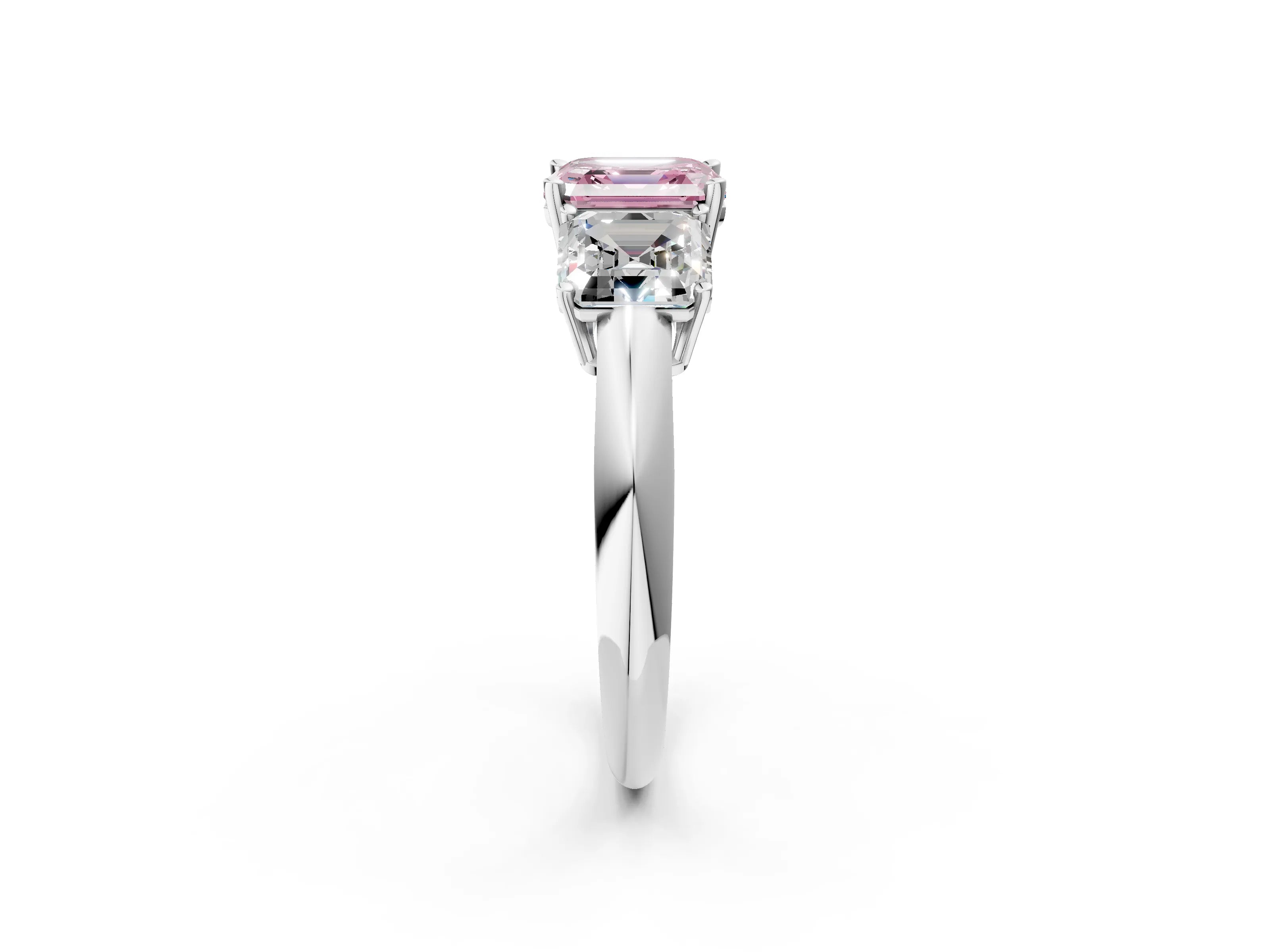 Silver Three-Stone Fancy Pink Asscher Cut Cut Diamond Engagement Ring with Prong Setting on a White Gold Band_44