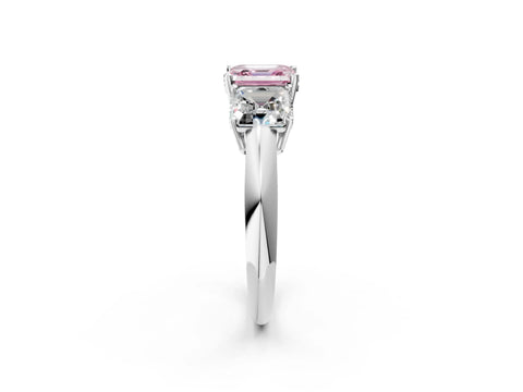 Silver Three-Stone Fancy Pink Asscher Cut Cut Diamond Engagement Ring with Prong Setting on a White Gold Band_44