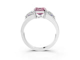 Silver Three-Stone Fancy Pink Asscher Cut Cut Diamond Ring with Trillion Side Stones on a Split Shank Band_75