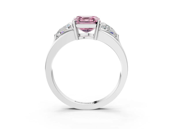 Sterling Silver Asscher Cut Split Shank Three Stone Engagement Ring Setting for Fancy Pink Center