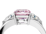 Silver Three-Stone Fancy Pink Asscher Cut Cut Diamond Ring with Trillion Side Stones on a Split Shank Band_76