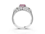 Silver Three-Stone Fancy Pink Asscher Cut Cut Milgrain Band Prong Setting Ring_9