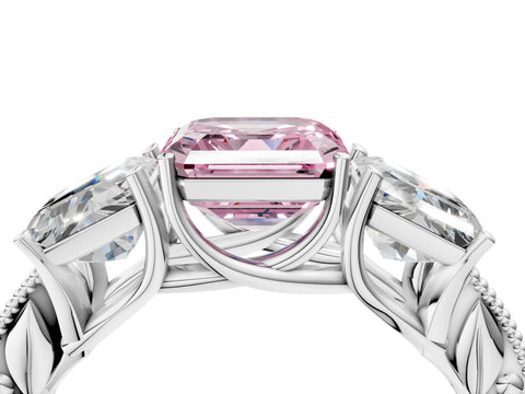 Silver Three-Stone Fancy Pink Asscher Cut Cut Milgrain Pavé Engagement Ring_22