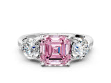 Silver Three-Stone Fancy Pink Asscher Cut Diamond Channel Set Engagement Ring with Prong Setting_18