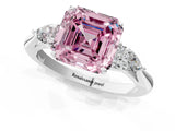 Silver Three-Stone Fancy Pink Asscher Cut Diamond Ring with Pear  Side Stones in Four-Prong Setting_13