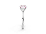 Silver Three-Stone Fancy Pink Asscher Cut Diamond Ring with Pear  Side Stones in Four-Prong Setting_14