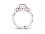 Silver Three-Stone Fancy Pink Asscher Cut Diamond Ring with Pear  Side Stones in Four-Prong Setting_15