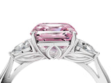 Silver Three-Stone Fancy Pink Asscher Cut Diamond Ring with Pear  Side Stones in Four-Prong Setting_16