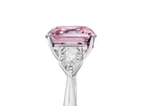 Silver Three-Stone Fancy Pink Asscher Cut Diamond Ring with Pear  Side Stones in Four-Prong Setting_17