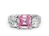 Silver Three-Stone Fancy Pink Asscher  Diamond Milgrain Pave Band with Prong Setting 1