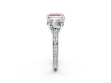 Silver Three-Stone Fancy Pink Asscher  Diamond Milgrain Pave Band with Prong Setting 3