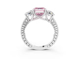 Silver Three-Stone Fancy Pink Asscher  Diamond Milgrain Pave Band with Prong Setting 4