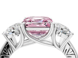 Silver Three-Stone Fancy Pink Asscher  Diamond Milgrain Pave Band with Prong Setting 5