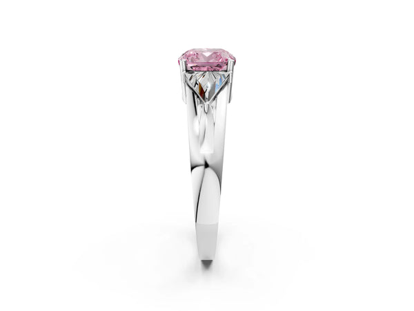 Sterling Silver Cushion Cut Split Shank Three Stone Engagement Ring Setting for Fancy Pink Center