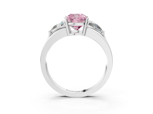 Sterling Silver Cushion Cut Split Shank Three Stone Engagement Ring Setting for Fancy Pink Center