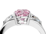 Silver Three-Stone Fancy Pink Cushion Cut Cut Diamond Ring with Trillion Side Stones on a Split Shank Band_34