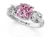 Silver Three-Stone Fancy Pink Cushion Cut Cut Milgrain Band Prong Setting Ring_19